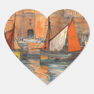 Vintage Cote d'Emeraude Saint Malo Port Tourismus Herz-Aufkleber
