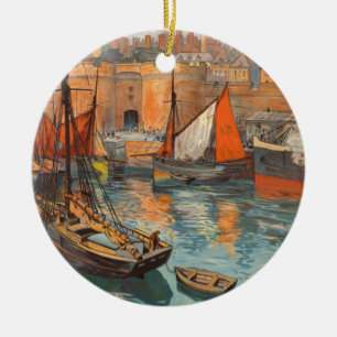Vintage Cote d'Emeraude Saint Malo Port Tourismus Keramik Ornament