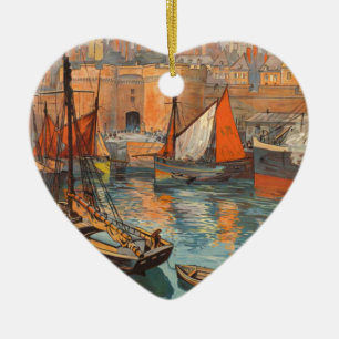 Vintage Cote d'Emeraude Saint Malo Port Tourismus Keramik Ornament