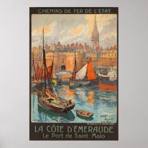 Vintage Cote d'Emeraude Saint Malo Port Tourismus Poster