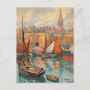 Vintage Cote d'Emeraude Saint Malo Port Tourismus Postkarte
