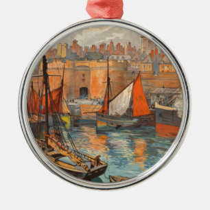 Vintage Cote d'Emeraude Saint Malo Port Tourismus Silbernes Ornament