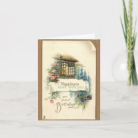 Vintage Cottage Birthday Greeting Card
