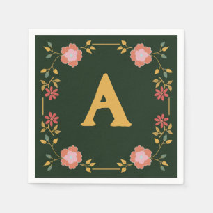 Vintage Cottage Tea Grün Monogramm Serviette