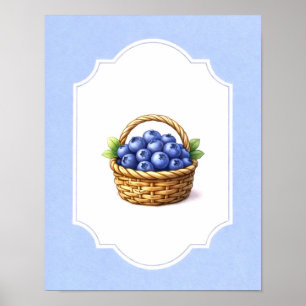 Vintage Cottagecore-Blatt-Blau-Heidelbeerkorb Poster
