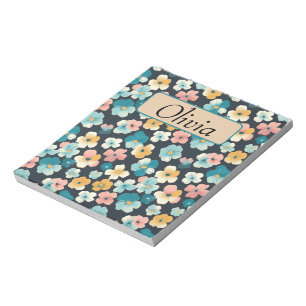 Vintage Cottagecore Blumen in Blau und Gelb Notizblock
