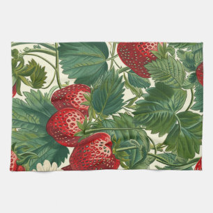 Vintage Cottagecore Botanische Erdbeere  Geschirrtuch