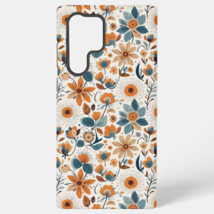 Vintage Cottagecore Botanische Orange Blaue Blumen Samsung Galaxy Hülle