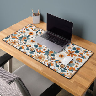 Vintage Cottagecore Botanische Orange Blaue Blumen Schreibtischunterlage