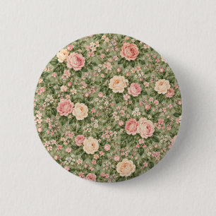 Vintage Cottagecore Rosa Rosen Blumenmuster Rund Button