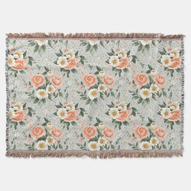 Vintage Cottagecore-Rosen-Wolldecke Decke (Vorderseite)