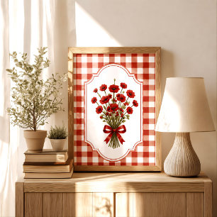 Vintage Cottagecore-Rotes Band-Blumenstrauß Poster