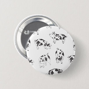 Vintage Cottagecore-Schwein LineArt Minimalist Mus Button