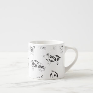 Vintage Cottagecore-Schwein LineArt Minimalist Mus Espressotasse