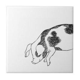 Vintage Cottagecore-Schwein LineArt Minimalist Mus Fliese