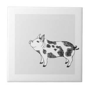 Vintage Cottagecore-Schwein LineArt Minimalist Mus Fliese