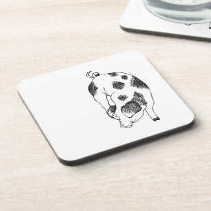 Vintage Cottagecore-Schwein LineArt Minimalist Mus Getränkeuntersetzer