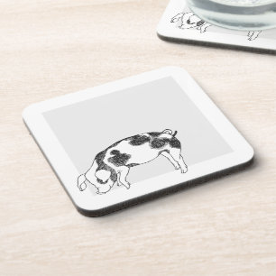 Vintage Cottagecore-Schwein LineArt Minimalist Mus Getränkeuntersetzer
