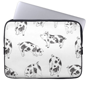 Vintage Cottagecore-Schwein LineArt Minimalist Mus Laptopschutzhülle