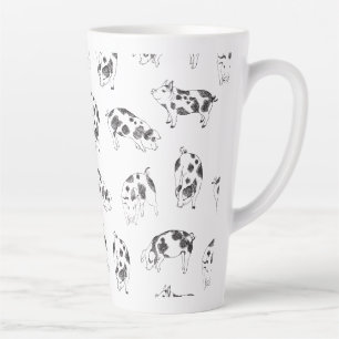 Vintage Cottagecore-Schwein LineArt Minimalist Mus Milchtasse