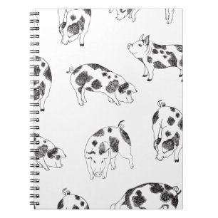 Vintage Cottagecore-Schwein LineArt Minimalist Mus Notizblock