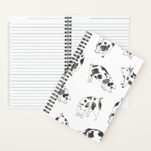 Vintage Cottagecore-Schwein LineArt Minimalist Mus Notizbuch