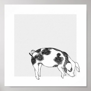 Vintage Cottagecore-Schwein LineArt Minimalist Mus Poster
