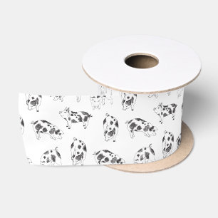 Vintage Cottagecore-Schwein LineArt Minimalist Mus Satinband