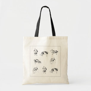 Vintage Cottagecore-Schwein LineArt Minimalist Mus Tragetasche