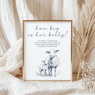 Vintage Country Big Is Her Belly Baby Shower Spiel Poster