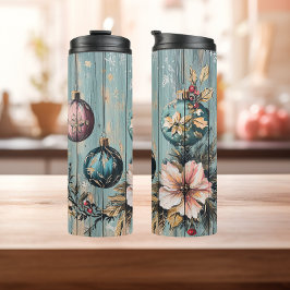 Vintage Country Christmas Rustic Farmhouse Wood Thermosbecher