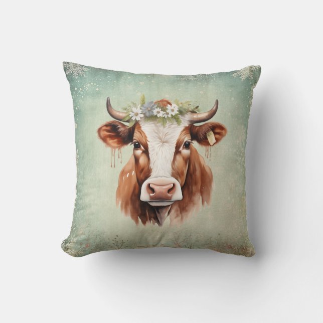 Vintage country Cow Christmas  Kissen (Vorderseite)