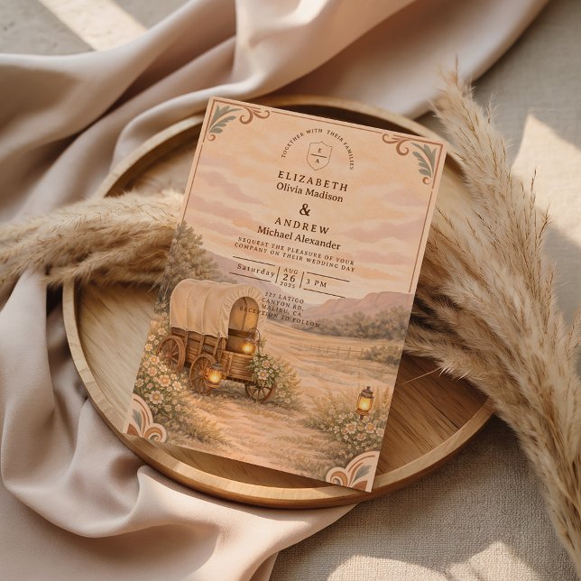Vintage Covered Wagon Meadow Wedding Einladung (Von Creator hochgeladen)