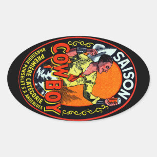 Vintage Cowboy Ale Ovaler Aufkleber