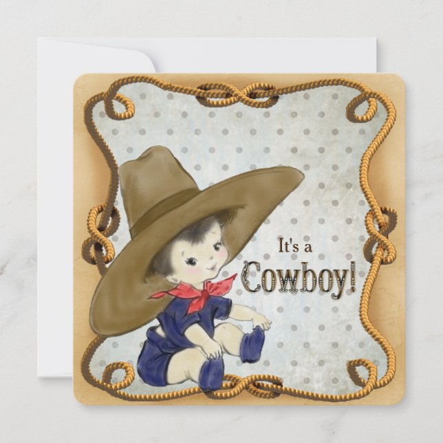 Vintage Cowboy-Babydusche Einladung (Vorderseite)
