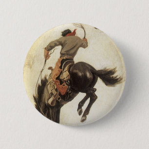 Vintage Cowboy, Bronco Buster Studie von NC Wyeth Button