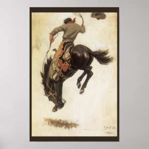 Vintage Cowboy, Bronco Buster Studie von NC Wyeth Poster