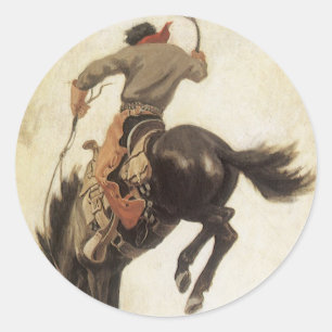 Vintage Cowboy, Bronco Buster Studie von NC Wyeth Runder Aufkleber