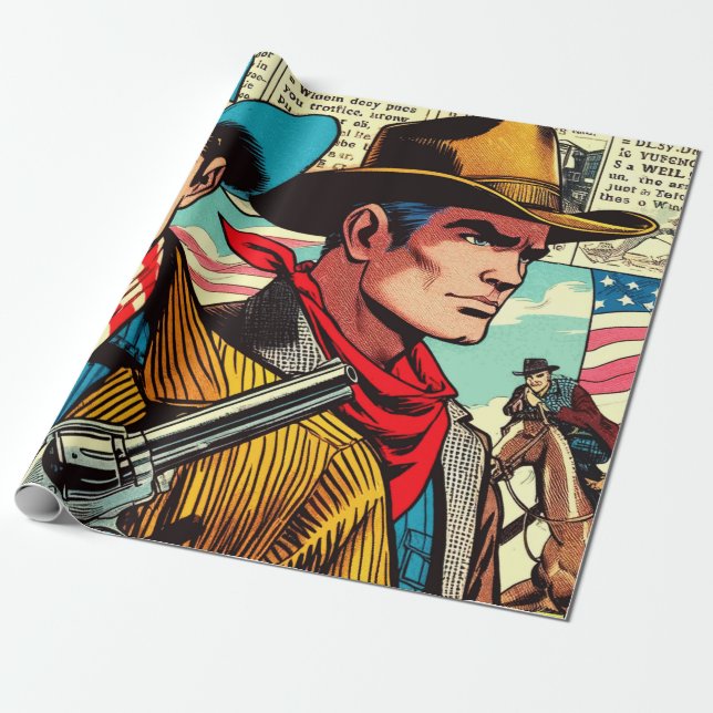 Vintage Cowboy-Comicen Geschenkpapier (Ungerollt)