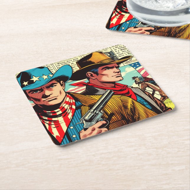 Vintage Cowboy-Comicen Rechteckiger Pappuntersetzer (angewinkelt)