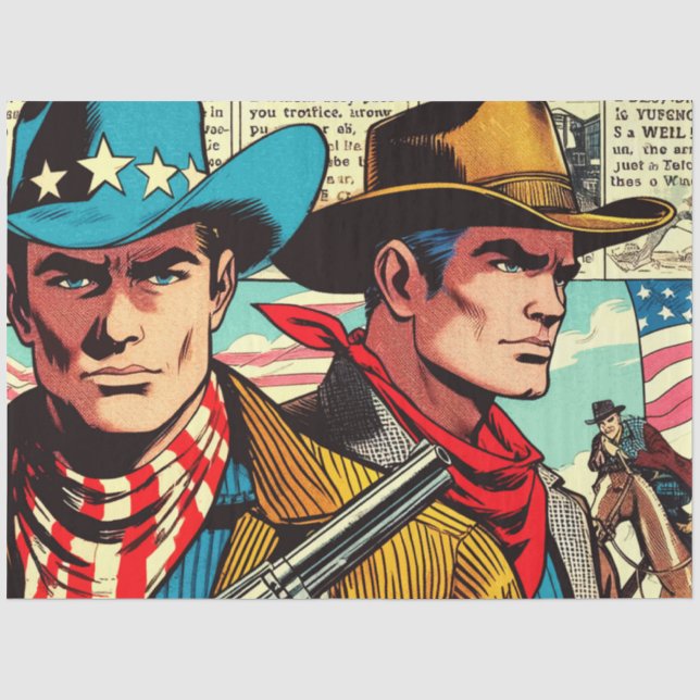 Vintage Cowboy-Comicen Seidenpapier (Vorderseite)