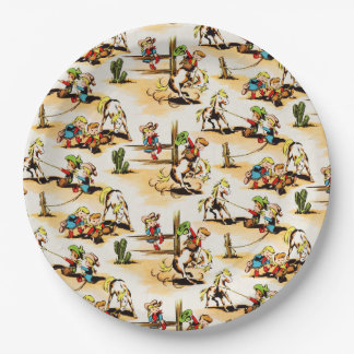 Vintage Cowboy Cowgirl Country Kids Pony Kaktus Na Pappteller
