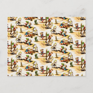 Vintage-Cowboy-Cowgirl-Land-Kinder-Pony-Kaktus Postkarte