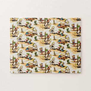 Vintage Cowboy Cowgirl Land Kinder Pony Kaktus Puzzle