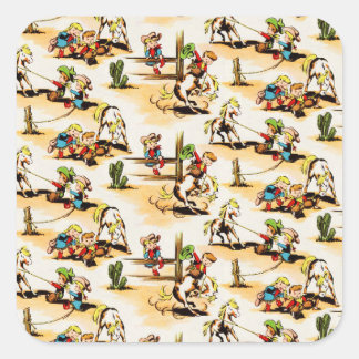 Vintage Cowboy Cowgirl Land Kinder Pony Kaktus Quadratischer Aufkleber