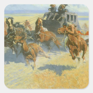 Vintage Cowboy, Downing the Nigh Leader, Remington Quadratischer Aufkleber