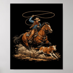 Vintage Cowboy Kalb-Roping Rodeo Country Western Poster