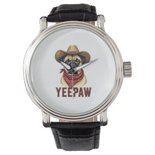Vintage-Cowboy-Mops-YeePaw-Western-Hund-Illustrati Armbanduhr