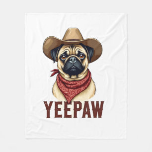 Vintage-Cowboy-Mops-YeePaw-Western-Hund-Illustrati Fleecedecke