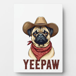 Vintage-Cowboy-Mops-YeePaw-Western-Hund-Illustrati Fotoplatte
